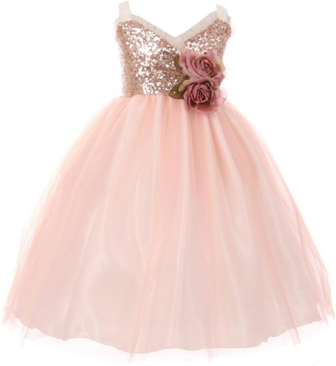 Girls Dress Sequins Ruffle Trim Layered Tulle Pageant Party Flower Girl Dress