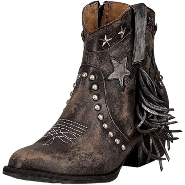 OUT OF  ゴーグル Amazon.com | Circle G Western Boots Womens Fringe Studs Ankle 7.5
