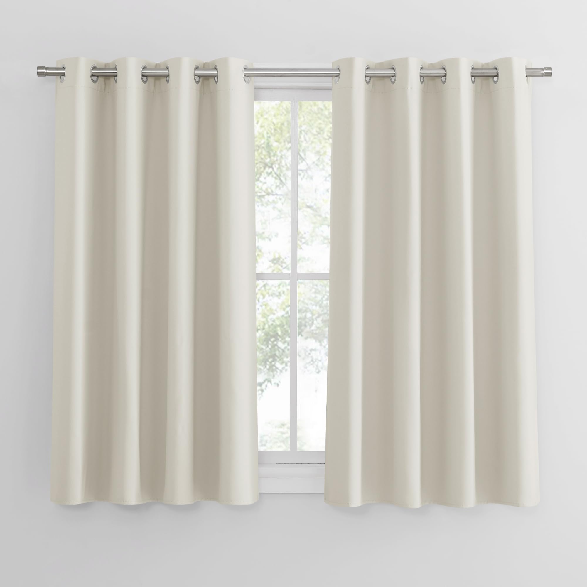 PONY DANCE Beige Thermal Insulated Curtains with Eyelet - Short Energy Saving Window Treatment for Home Decor Cream Privacy Protected Drapes for Kitchen/Cafe/Caravan, 52 x 54 Inches, 2 Panels