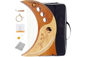 Davrock moon-shaped lyre harp Humanized Design Of The Moon Harps, Traditional Classic Stringed Instruments, With Performance Package, Tuner, Spare Strings (Color : Brown, Size : 19 string)