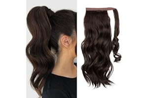 CJL HAIR 18" Ponytail Extension Brown Pony Tail Wrap Around Clip in Hair Extensions Curly Wavy Synthetic High Resistant Fiber Fake Hairpiece for Women