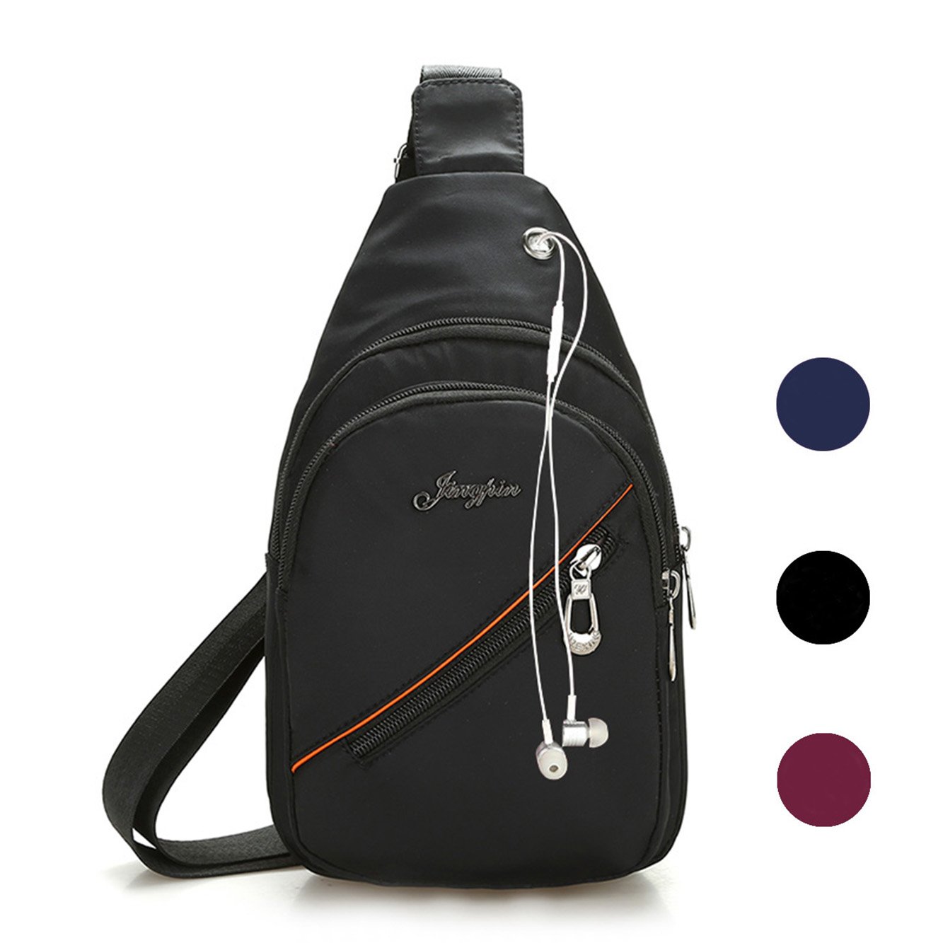 Veriya Waterproof Casual Cross Body Bag Outdoor Shoulder Sling Chest Pack with Headphone Port for Hiking Cycling Travel for Man Women Girl (Black)