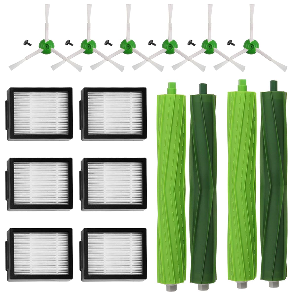 MIRTUX Total Accessories Kit for Roomba E5 / i7 Large Pack for E5 E6 i7 i7+ with 6 Side Brushes, 6 Filters, 2 Central Rollers