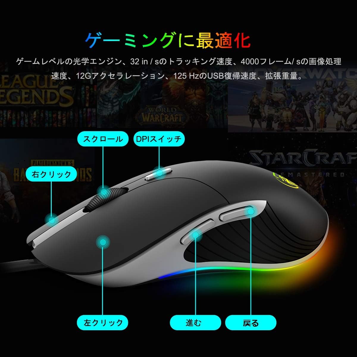 Amazon Kkuyi ゲーミング マウス Usb 有線 ゲームマウス 光学式 Rgbゲームマウス 6400 Dpi 多ボタン パソコンマウス Pubg 荒野行動対応 Kkuyi ゲーミングマウス 通販