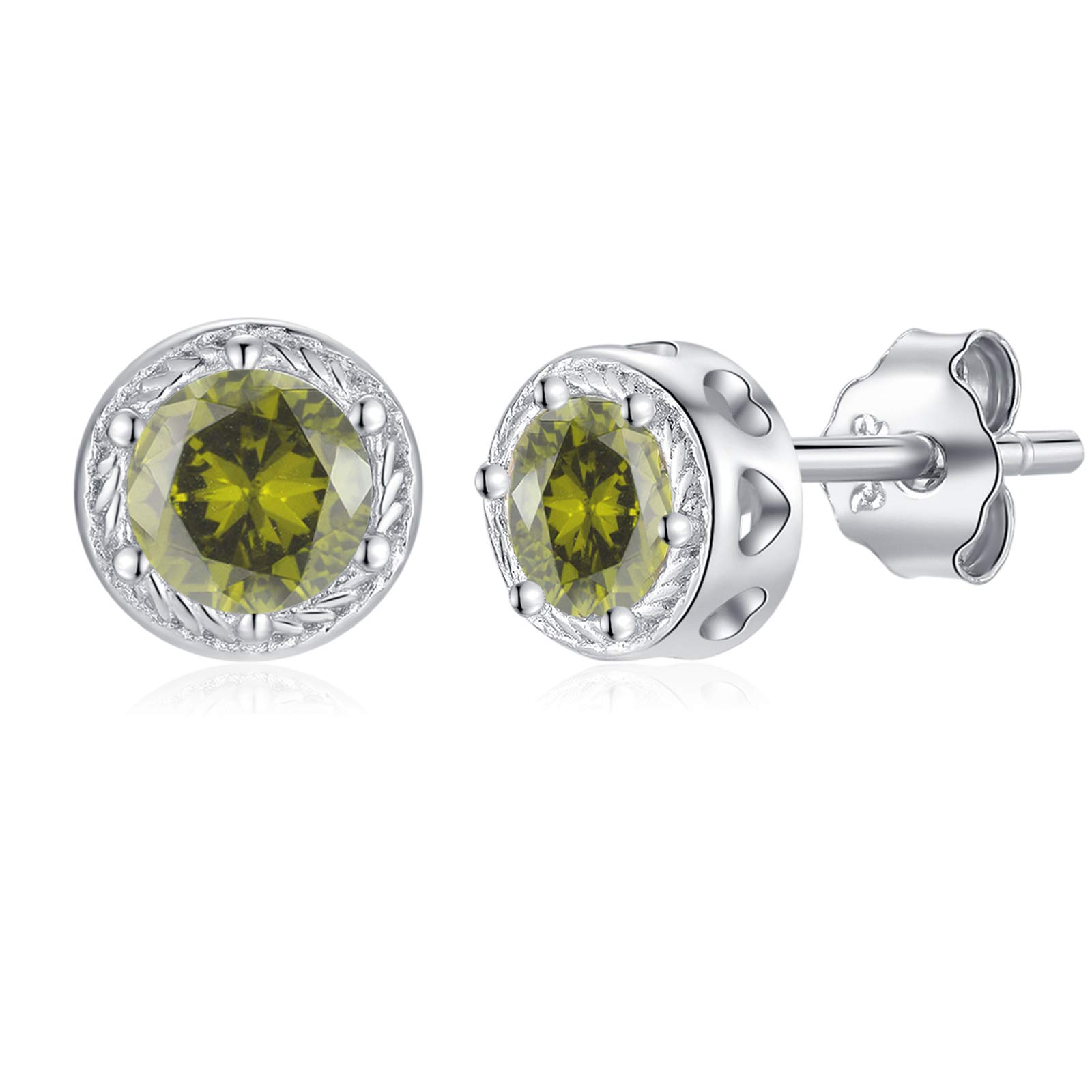 Qings Dainty Peridot Earrings for Women August Birthstone Earrings Sterling Silver Round Cut Gemstone Stud Earrings