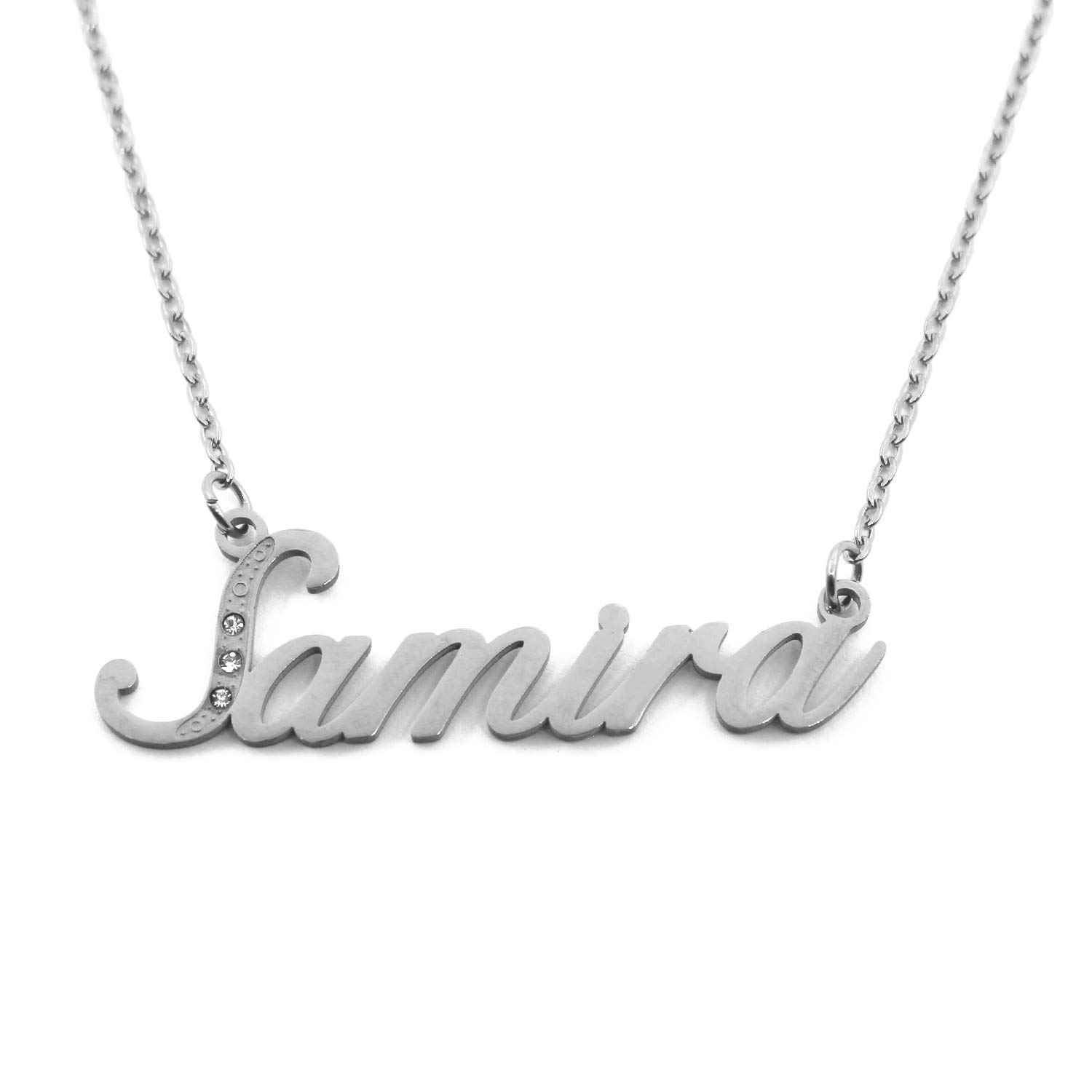 Kigu Samira Name Necklace Personalised Italic Silver Tone, Custom Dainty Name Pendants, Jewellery for Ladies, Girlfriend, Mother, Sister, Friends