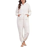 Gihuo Women's Fuzzy Onesie Warm Fleece Hooded Pajamas Winter Jumpsuit Loungewear