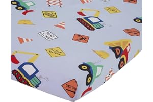 Everyday Kids Baby Boy Fitted Crib Sheet, Under Construction, 100% Soft Breathable Microfiber Baby Sheet, Fits Standard Size Crib Mattress 28in x 52in, Nursery Sheet