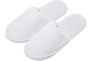 AHFULIFE echoapple 5 Pairs of Deluxe Closed Toe White Slippers for Spa, Party Guest, Hotel and Travel (Medium, White-5 Pairs)