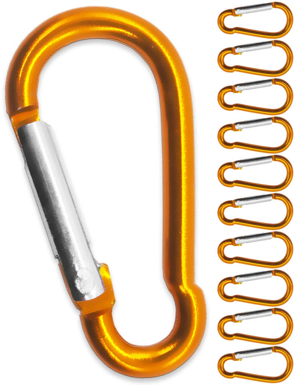 Outdoor Saxx® Orange Aluminium S Carabiner 4.0 cm for Attaching Equipment to Backpack, Belt, Tent, Canoe Orange Set of 10