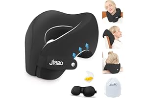 Jiaao 2-in-1 Travel Neck Pillow, Advanced Neck Support for Long Flights, Travel Essentials with 3D Eye Masks, Earplugs and Portable Drawstring Bag, U Shape Memory Foam Pillows for Traveling, Car, Home
