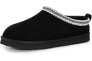 FITORY Men’s Winter Genuine Leather Slippers, Comfy Memory Foam Suede Shoes with Warm Fleece-Lined for Indoor and Outdoor Size 7-14