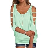 Miselon Women Cold Shoulder O-Neck Short Sleeve Loose Fit Summer Shirt Blouse Tops