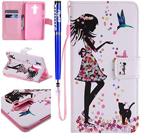 FESELE Huawei Mate 9 Case Huawei Mate 9 Wallet Cover Case Stylish Yet Simple Painted Pattern PU Leather Protective sleeve Stand Feature with Lanyard Book Style Magnetic Closure PU Leather Wallet Elegant Classic Flip Folio Cover Case Card Slot and Banknotes Pocket for [Huawei Mate 9] + 1 x Blue Stylus Pen- Colored Painting#5