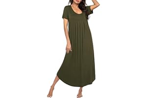 Ekouaer Women's Short Sleeve Long Nightgown Pleated Sleep Dress Soft Nightshirt Sleepwear Lounge Dresses