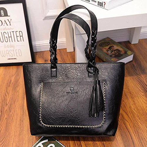 Todaies Hot Sale!Women's Leather Tassels Handbag Shoulder Messenger Bag Ladies Satchel Tote Bags 6 Colors 2018 (43cm(L)31(H)13cm(W), Black)