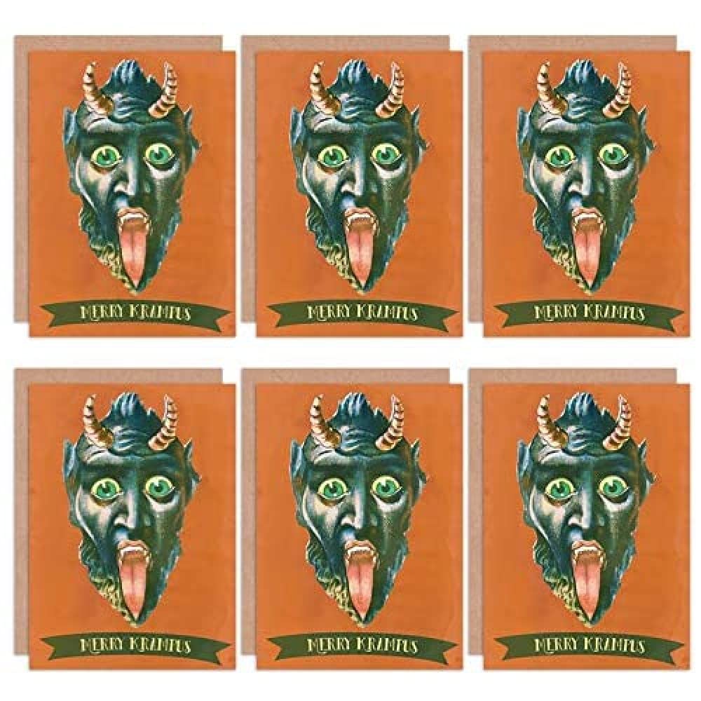 Wee Blue Coo Christmas Cards x6 Krampus Anti Santa Devil Orange Merry Krampus
