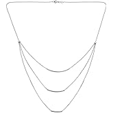 Layered Multi Three Strand Chain Curved Bar Necklace For Women .925 Sterling Silver
