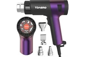 TDAGRO Professional 1800W Heat Gun for Vinyl Wrap Crafting - Fast-Heat Hot Air Tool with Adjustable Temperature 122℉-1202℉(50℃-650℃), Overload Protection 4 Nozzles for Shrink Tubing, Resin DIY.