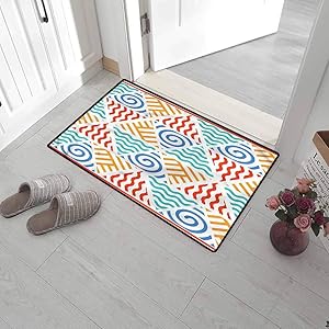 SCOCICI1588 Welcome Doormats Tribal, Four Elements Retro Art Bathroom Rug Ideal for Inside Outside High Traffic Area 20 x 31 Inch