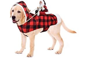 CooShou Dog Christmas Costume Running Santa Claus Riding on Pet Christmas Winter Plaid Hoodie Coat for Dog Cat Christmas Holiday Outfit Pet Xmas Dog Clothes XXXL