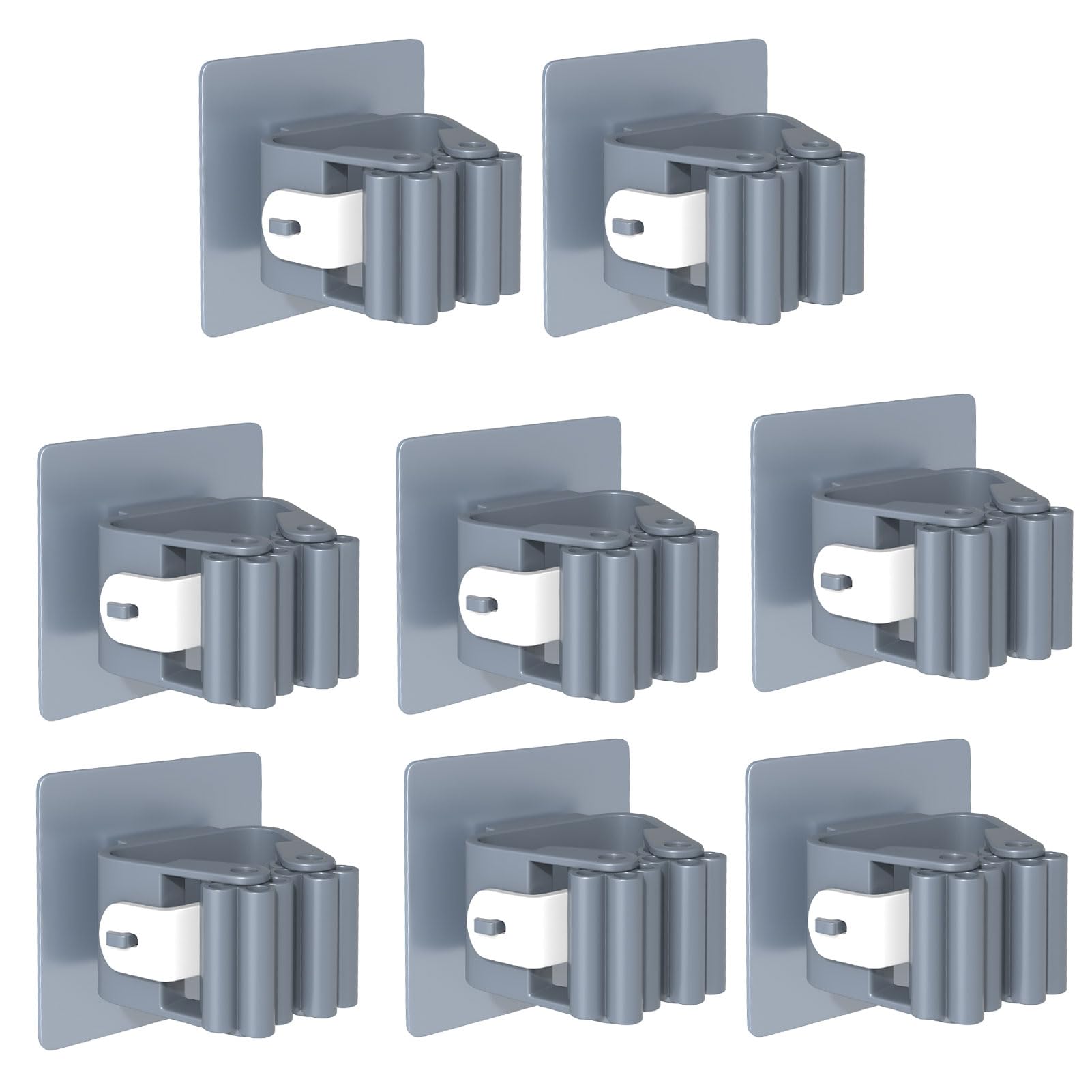3-H Brush Holder Wall Mounted 8 Pack,Mop Holder Wall Mounted Self Adhesive,Broom Holder for Kitchen Bathroom Closet Garden Garage(Grey)