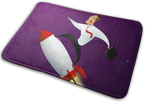 Hombre de Negocios Feliz de pie en el Cohete Alfombras de baño Alfombra