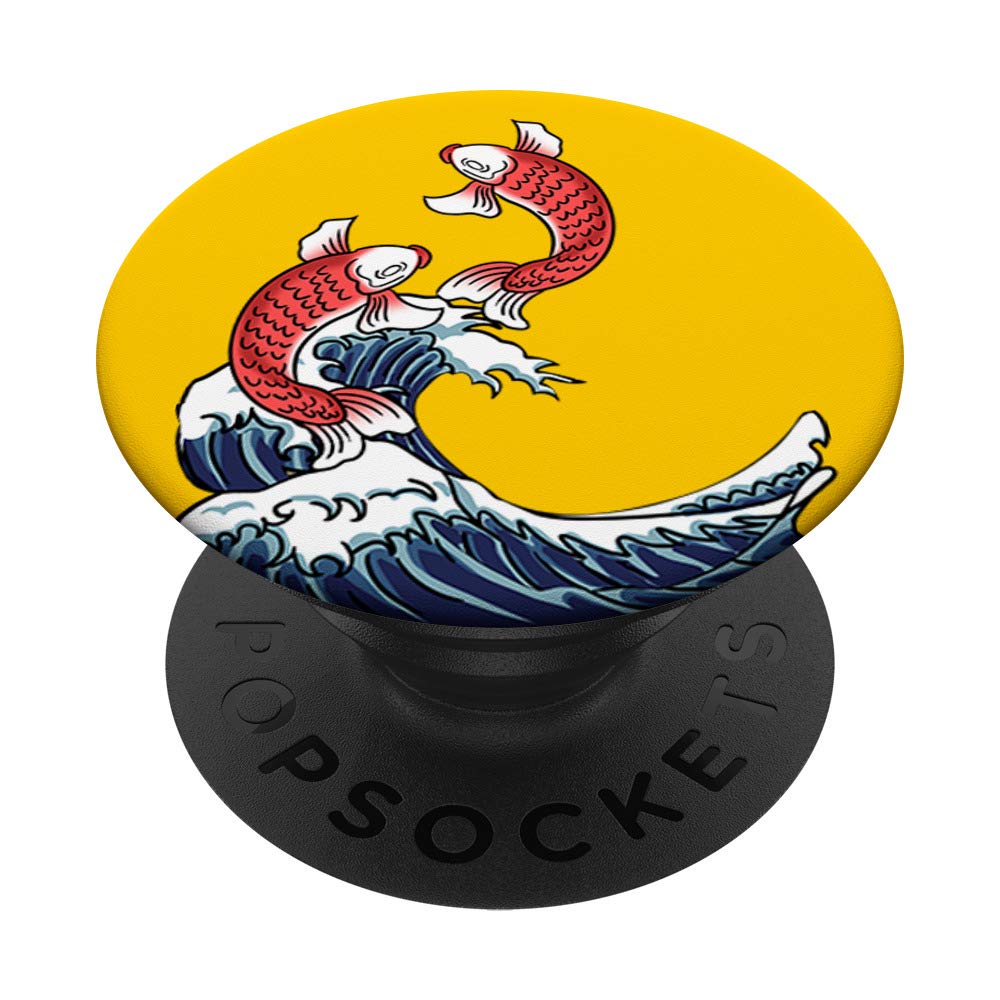 Koi Fish On Great Wave Kanagawa Vintage Ocean Japanese Gift PopSockets PopGrip: Swappable Grip for Phones & Tablets