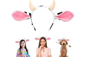 Beviliu Cow Ears Headband - Realistic Animal Ears Cute Cow Horns, Pink, Hairband for Unisex, Adult, Carnival, Mardi Gras, Halloween, Day of the Dead, Facial, 1 Count