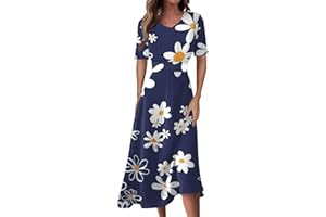 DOPOCQ Women's Summer V-Neck Shirt Dress Casual Short Sleeve Tiered Waist Long Swing Dress Flowy Long Maxi Dresses