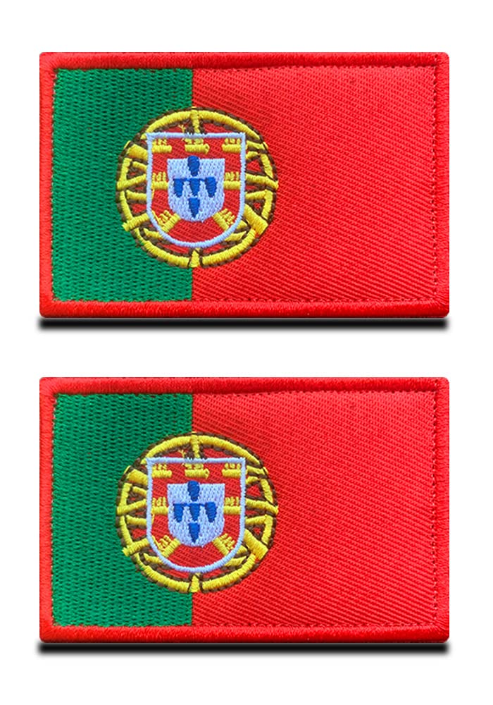 Zcketo 2 Packs Portugal Flag Portuguese National Flag Embroidered Hook & Loop Fastener Emblem Sew On Patches for Backpack Cap Jacket Jeans Vest Bag Pouch Clothes Clothing — image 1