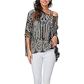 Vanbuy Womens Summer Printed Batwing Sleeve Top Chiffon Poncho Casual Loose Sheer Blouse Shirt