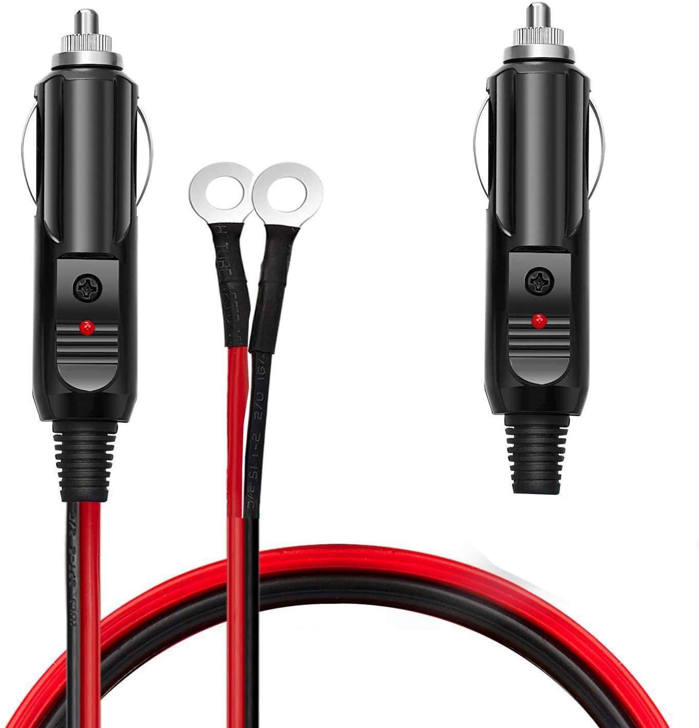 RUNCCI-YUN 2-Pack Car Cigarette Lighter Male Plug with Leads, 12V-24V Universal Car Cigarette Lighter with LED Lights, Cigar Female Socket Plug Extension CordFor Car inverter,Air pump,electric cup