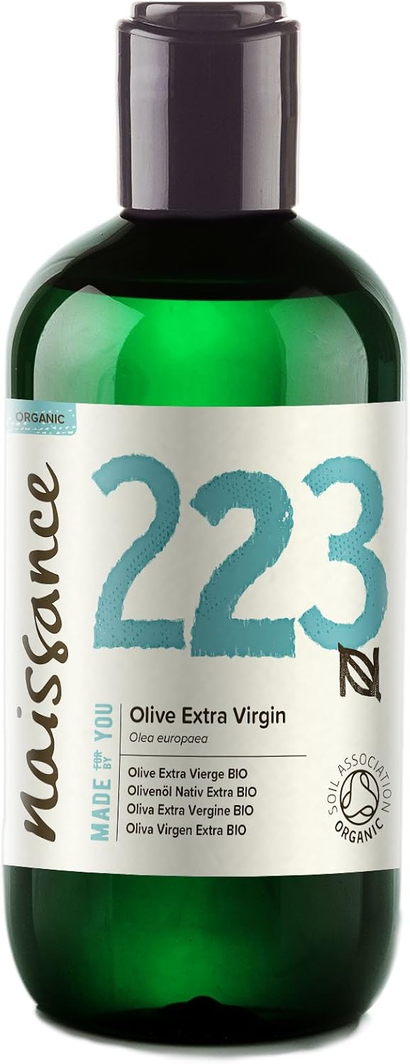 Naissance Organic Extra Virgin Olive Oil (No. 223) 225ml, Pure, Natural, for Skincare Haircare and a Massage Oil Base, Face