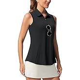 Casei Women's Sleeveless Golf Polo Shirt with Sunglass Loop, UPF 50+ Quick Dry Tennis Pickleball No-Tuck Peplum Top 1/4 Zip