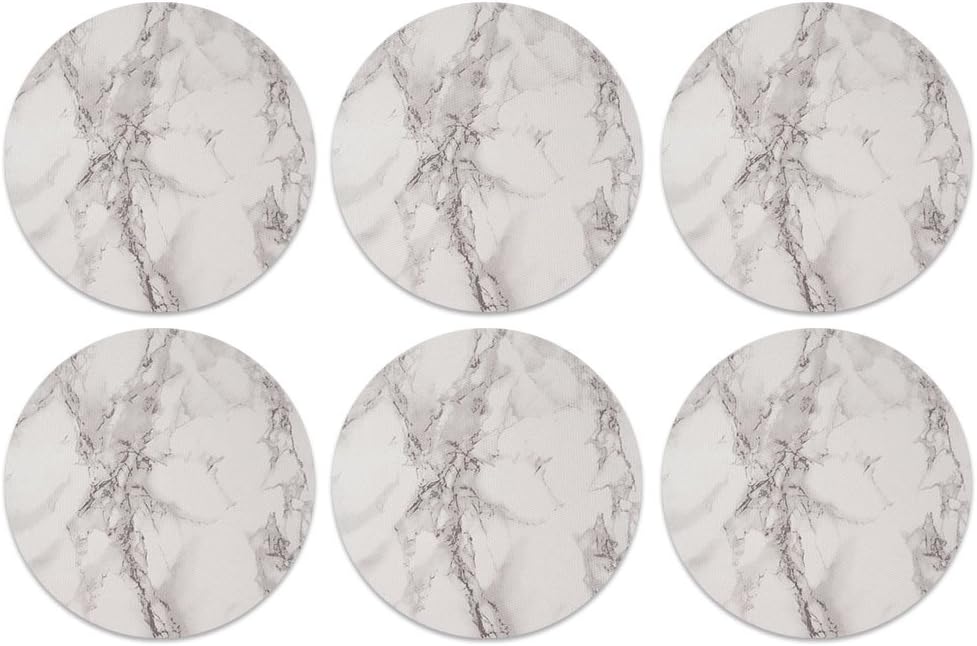 CARIBOU Coasters , Cream Stone Marble Design Absorbent ROUND Fabric Felt Neoprene Coasters for Drinks, 6pcs Set