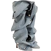 VOMIRA Women's Knee High Boots Stiletto Boots Pointed Toe High Heels Wide Calf Ruched Slouchy Boots Detachable Snap-off Panel Mid Calf Boots Black Boots