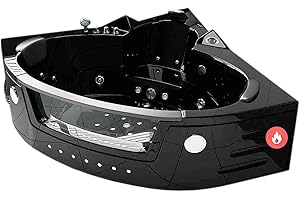 Whirlpool Black Bathtub Hydrotherapy 2 Persons with Heater Majestic 70.8"