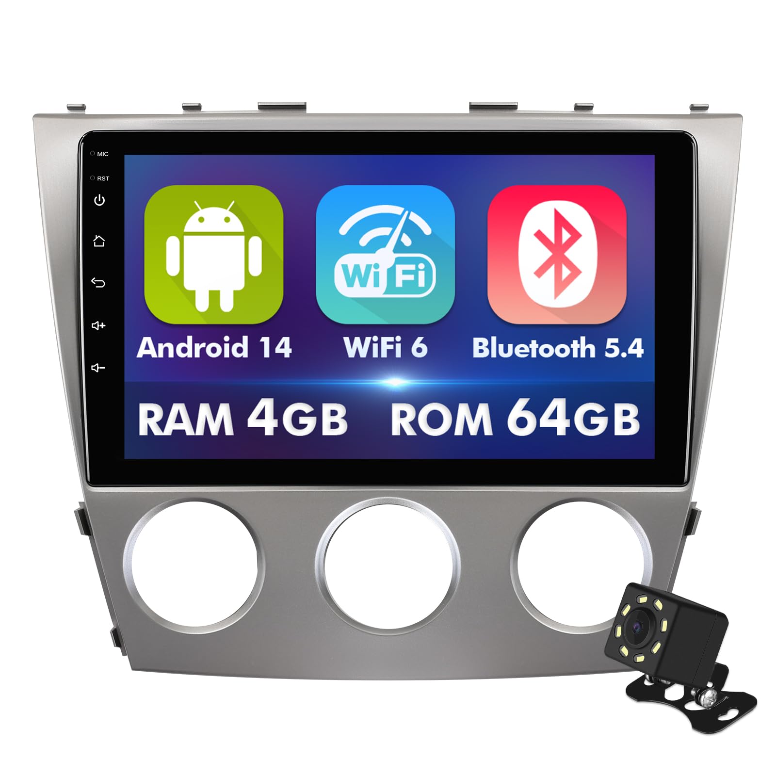 Photo 1 of 10.1 Inch IPS Touchscreen Android 14 Car Stereo for Toyota Camry 2006-2011 with Wireless CarPlay & Android Auto 4+64GB Car Radio, Support GPS, WiFi 6, Bluetooth,5.4, Backup Camera, USB (Manual A/C)