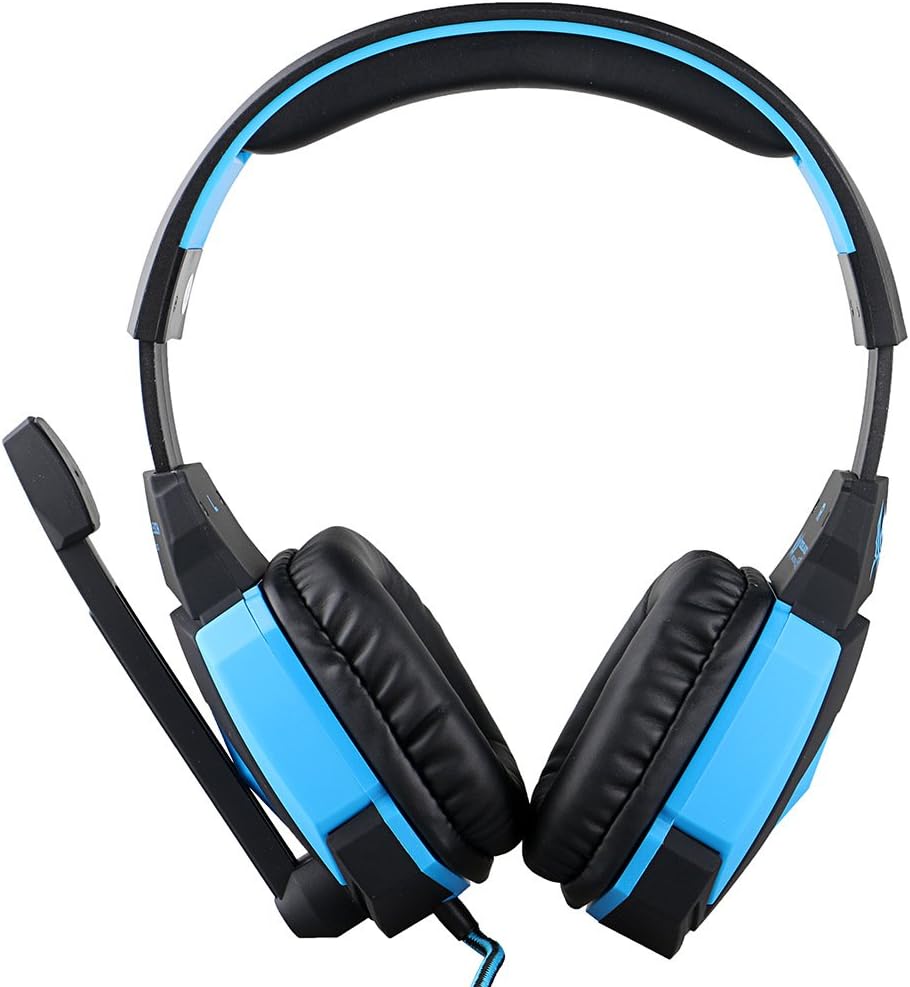 Gaming Headset, KOTION EACH G4000 USB Stereo Gaming Headphone Headset Headband with Microphone Volume Control LED Light for PC Games (Black-blue)