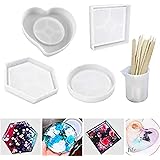 UsohiralResin Silicone Round, Square, Hexagon, Heart Shape Coaster Molds,4 Pieces
