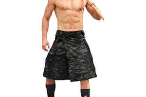 GSGGIG Men's Camo Scottish Outdoor Utility Kilt - 23" Length Pleated Tactical Irish Hybrid Kilt With Pockets