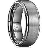 King Will Mens Brushed Wedding Band, Two Tone Matte Step Edges/Pipe Cut, Tungsten Carbide Anniversary Promise Rings Comfort Fit