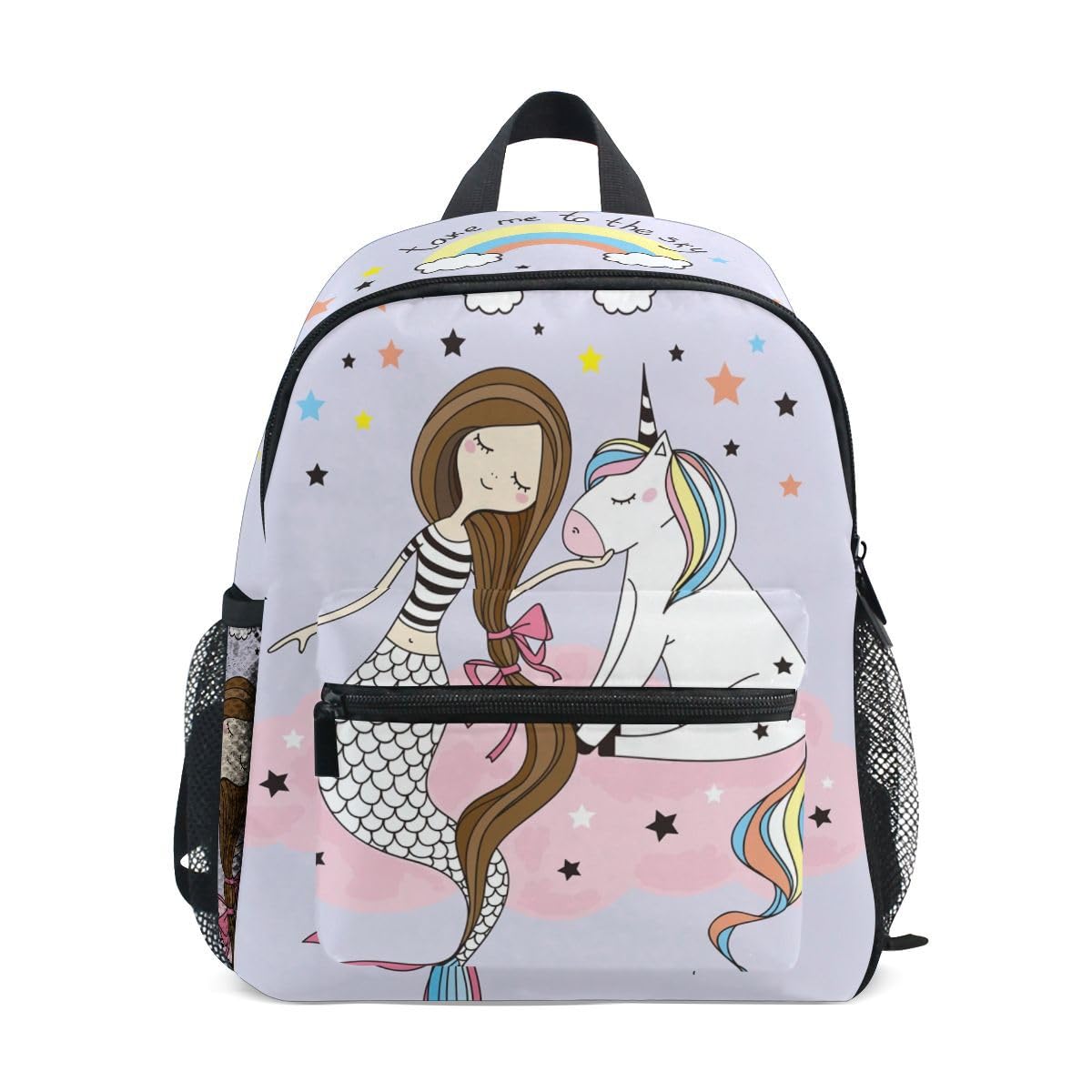 Children's Backpack, Kids Schoolbag Cute Mermaid with Magic Unicorn Students Bookbag for Boys Girls, Chest Strap