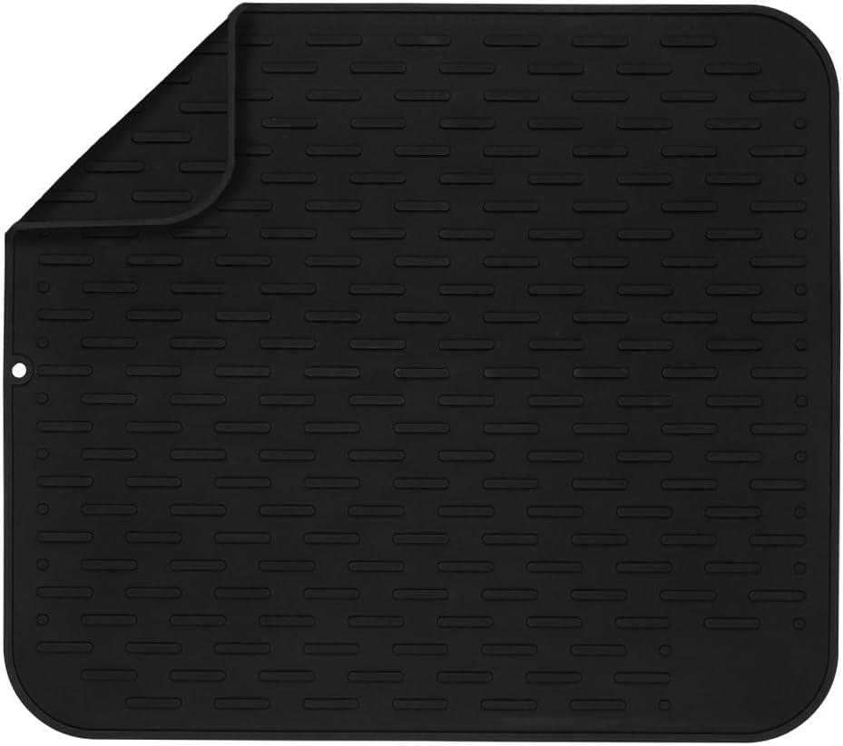 Dish Drying Mat | 16"x18" Large Silicone Pot Holder Mat | Anti Bacterial Anti Slip Dishwasher Safe Heat Resistant Trivet Kitchen Countertop Protector for Cooking Baking Roasted Surface Pad Place Mats