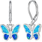 Lasidor Dainty Leverback Opal Hoop Earrings 14K Gold Plated Butterfly Dangle Earrings Cute Huggie Hoops Jewelry Christmas Gifts