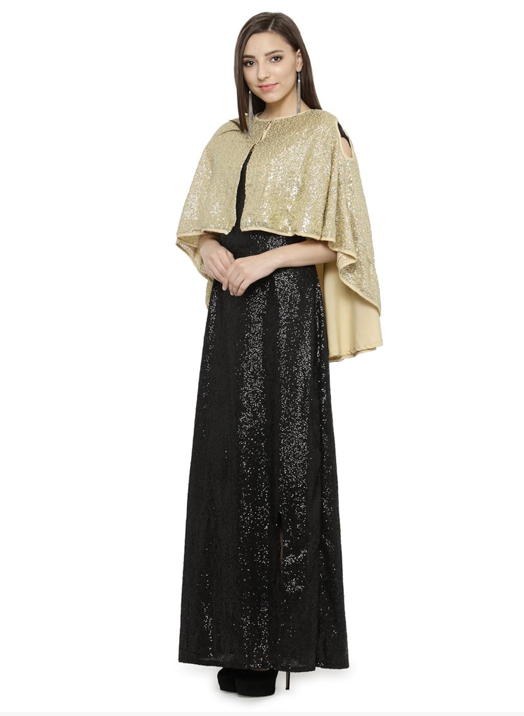 just wow black & golden sequine women's dress