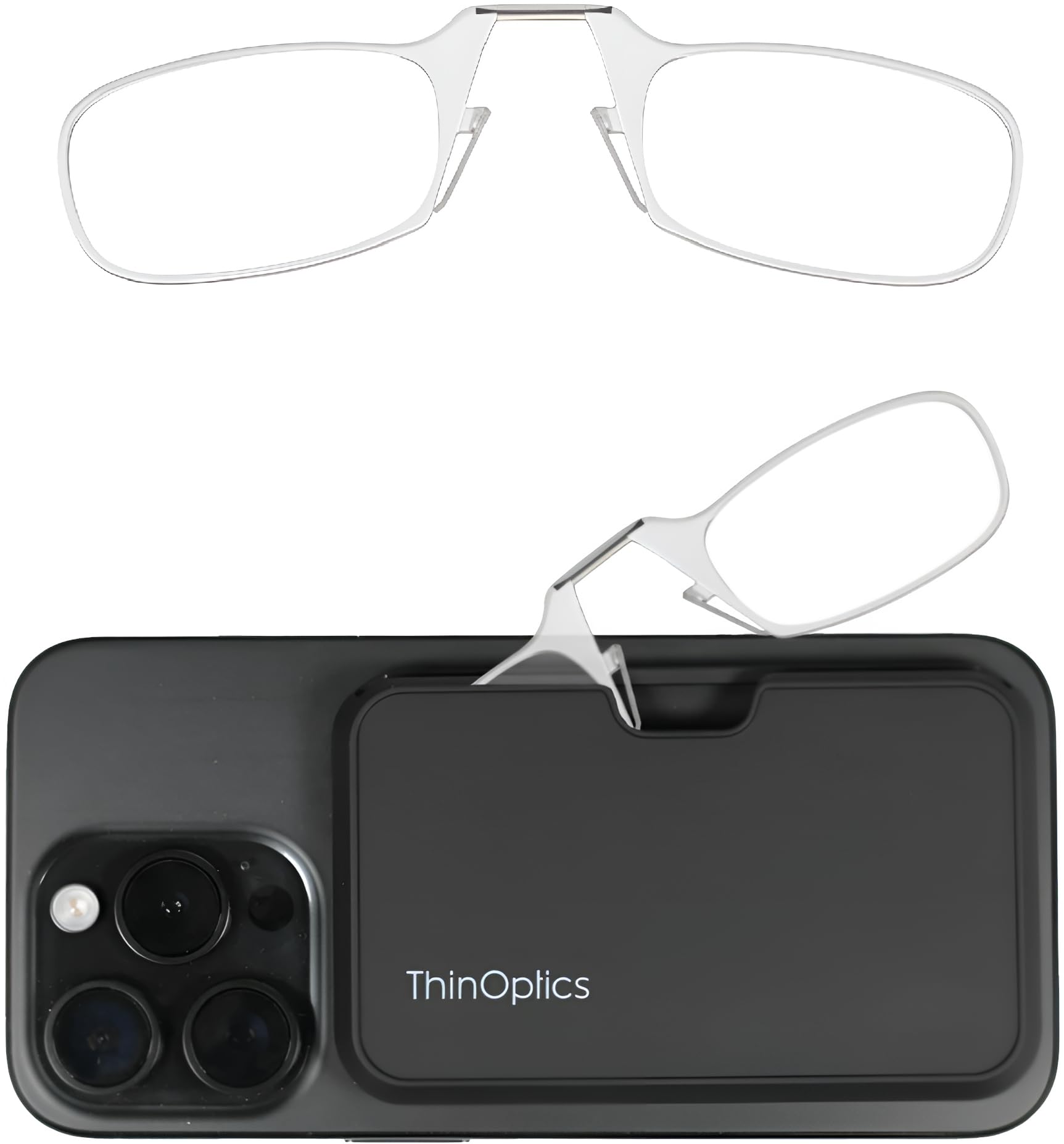 ThinOptics Folding Reading Glasses 1.0 with Compact Case - Slim & Foldable Spectacles with Clear Frame - Armless Nose Clip Readers for Men & Women โ Thin Design with Mobile Case Attachment โ image 1