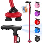 BigAlex Folding Walking Cane with LED Light,Pivoting Quad Base,Adjustable Walking Stick with Carrying Bag for Man/Woman (Alloy Base)