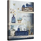 Bathroom Wall Art Canvas Prints Navy Blue Bathroom Picture Wall Decor Rustic Farmhouse Artwork Stretched and Framed 12x16inch